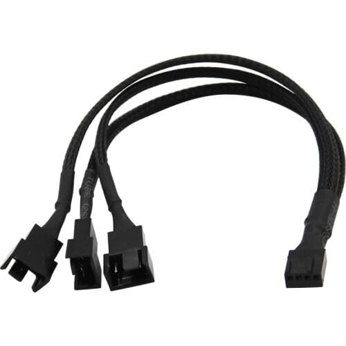 Black Net Jacket Sleeved 6 inch 1 to 3 4-pins Molex TX4 CPU 4 Pin PWM Case Cooling Fan Splitter Hub Power Fan-out Adapter Cable