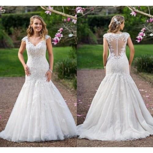 Elegant Wedding Dresses Mermaid Lace Applique V Neck 2017 Garden Vintage Sexy Wedding party Bridal Gowns Sweep Train
