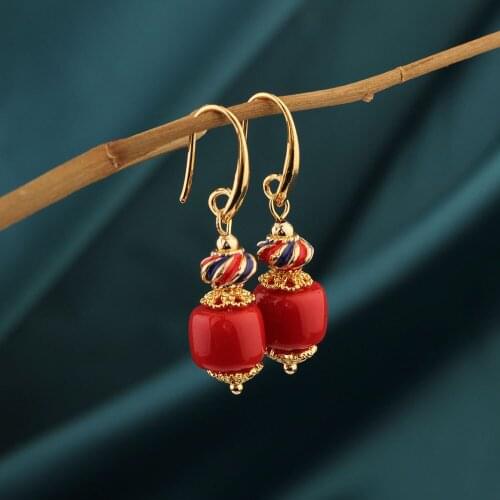 Trend Ethnic Enamel Red Drop Earring,vintage Original Earrings for Women 's Gift Jewelry