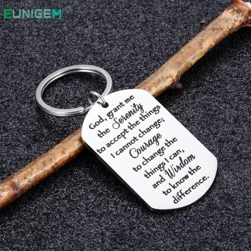 Christian Religious Keychain Serenity Prayer Gift Sobriety Recovery Gifts for Women Men Teen Boy Girls Key Ring Jewelry Pendant
