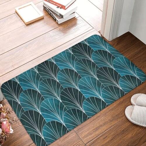 Art Deco Waterfalls Textured Teal White Doormat Carpet Mat Polyester Anti-slip Floor Decor Bath Bathroom Kitchen Bedroom 40x60