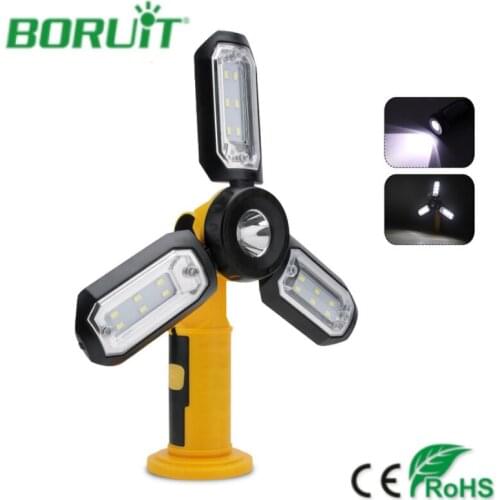 BORUiT COB LED Working Light Portable Foldable Flashlight Magnetic Fan Lights Hook For Car Repairing Camping Tent Fishing