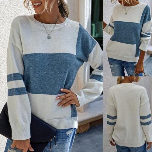Fashion Women Sweaters 2020 Autumn Winter Top Long Sleeve O Neck Sweater Color Block Knitwear clothing Soft Warm Pull Femme
