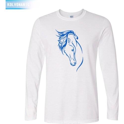 KOLVONANIG Mans Heartbeat Of Horse T Shirts Fall Style Long Sleeve Cotton Cute Riding Horse Mens T-Shirts Male Tee Tops TO-88
