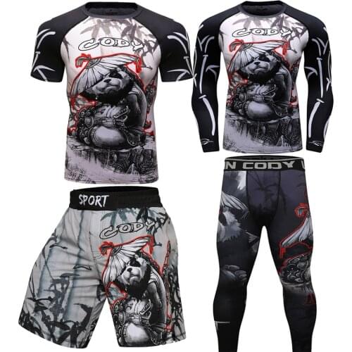 New Boxing Mens Muay Thai Kickboxing Shorts Fitness Sport suits Jiu Jitsu Jerseys Suits Comppress T shirt Pants MMA Rashguard