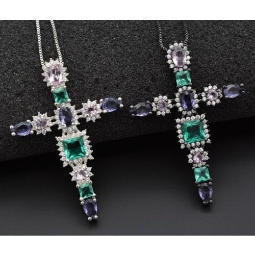 The New Fashionable Holy Cruciform Necklace Pendant Inlaid With High Quality Colorful Zircon Gospel Jewelry Making