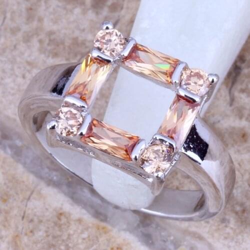 Pretty Brown Morganite Silver Plated Womens Jewelry Ring Size 6 / 7 / 8 / 9 R0392
