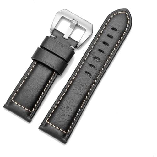 High Quality Genuine Leather Watch Band 20mm 22mm 24mm Black Buckle Oil Wax Cowhide Watch Strap for Panerai Fossil Watch