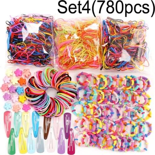 New 780pcs Colorful Childrens Hairpin Rubber Hair Tie Ponytail Holder Childrens Hair Tie Rubber Bands Kids Hair Accessories