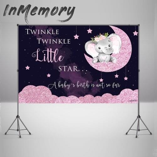 Pink Moon Twinkle Stars Newborn Backdrop for Photography Welcome Baby Shower Birthday Party Photo Background Elephant Banner