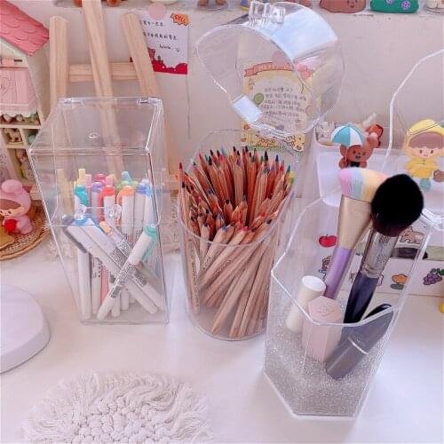 Large capacity Clear Makeup Brushes Holder Round Transparent Acrylic Empty Pen Holder Makeup Brush Organizer Cosmetic Container