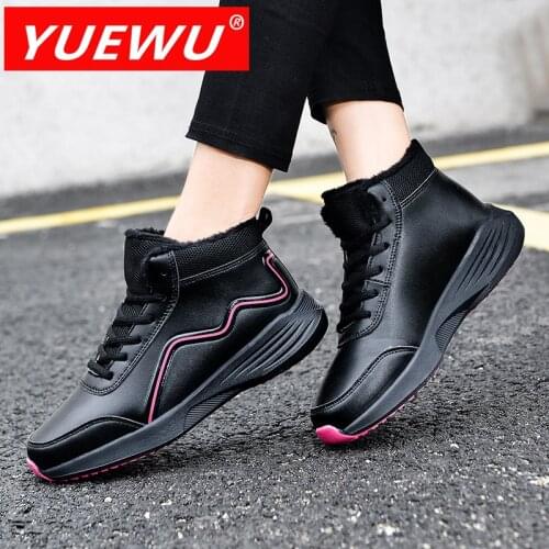 YUEWU Leather Surface Plush Winter Style Sneakers Lace Up Daily Casual Women’S Shoes Comfortable And Stylish