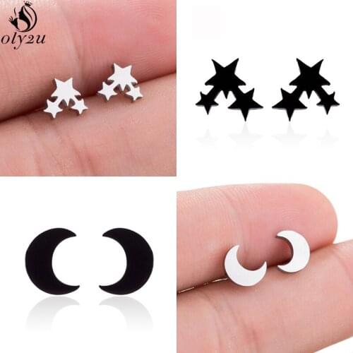 Stainless Steel Female Jewelry Earings Minimalist Star Moon Stud Earrings for Women Girls Pircing Ear Studs pendientes 2020