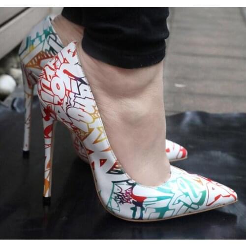 Moraima Snc Fashion Printed Leather Pumps for Woman Sexy Pointed Toe Shallow Stiletto Heels Runway Thin Heels Shoes Party Heels