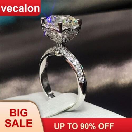 Vecalon Heart Flower 925 Sterling Silver ring 5A Zircon Cz Crystal Engagement wedding Band rings for women Bridal Jewelry Gift