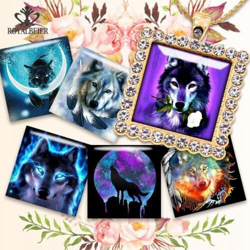 2021 Lucky Unyielding Wolf Porcelain Square Pattern Fit DIY Jewelry Making Glass Cabochons Cameo Base Setting Jewelry Components
