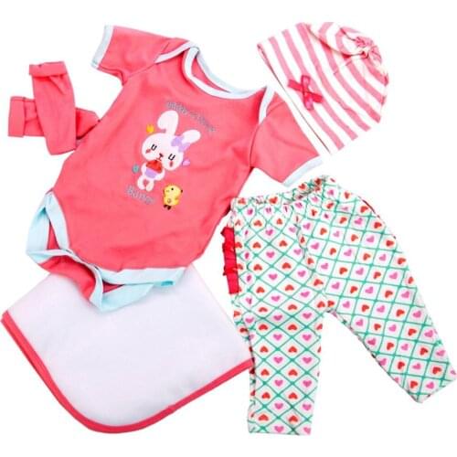 5PCS Toddler Kids Baby girls cute Rabbit pattern Shark Shirt Tops+ cotton trousers for doll reborn Childrens Clothes Outfits