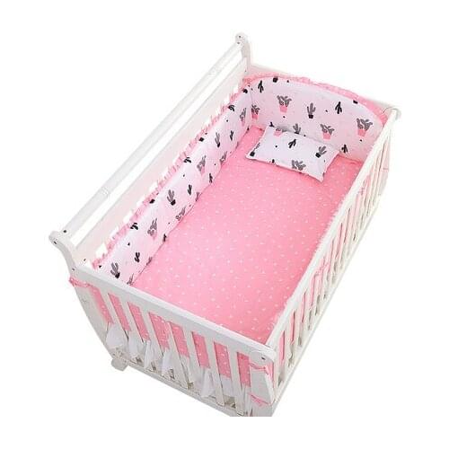 6PCS Bear bedding set curtain crib bumper baby cot sets baby bed toddler bedding (4bumpers+sheet+pillow cover)