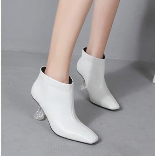 Fashion Ladies Boots Footwear 2020 New Arrival Ankle Boots Rubber Riding Feminine White Shoes Crystal Womens High Heels Booties