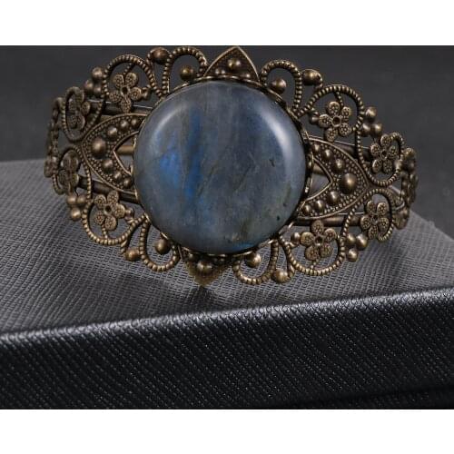 Natural Moonstone Tiger Eye Stone Copper Wrap Bracelet Men Women Vintage Bronze Cuff Bracelets Bangles Party Wedding Jewelry