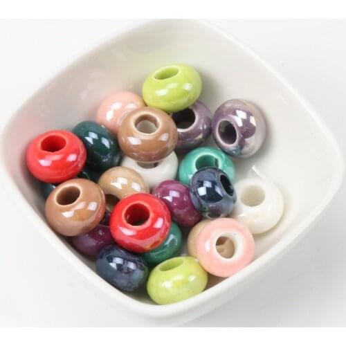 Ceramic Material Spacer Loose Beads Round Shape Big Hole Mixed For Jewelry making DIY 15x9mm 5pcs