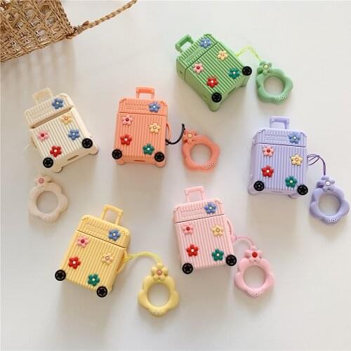 Luggage Trunk Design Case for AirPods 1/2 Luxury Cases Fashion Flower Trunk Cute Suitcase Cover For Apple Airpods Earphone Cover