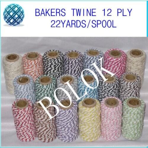 Double Bakers twine (22yard/spool) 2000pcs/lot rope cotton twisted used in gift packing 37 kind color