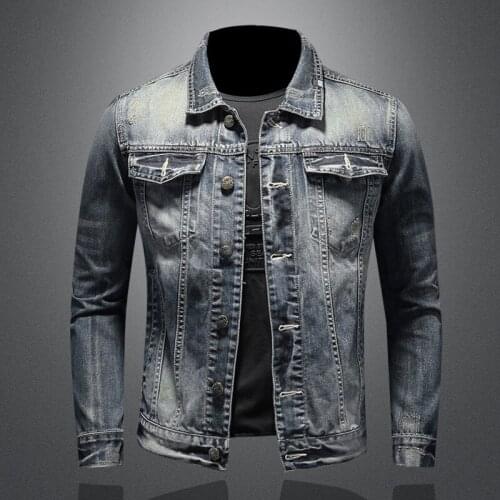 Men Denim Jackets Spring Autumn Vintage Casual Jeans Coat Mens Slim Fit Cotton Outwear Motorcycle Biker Jackets