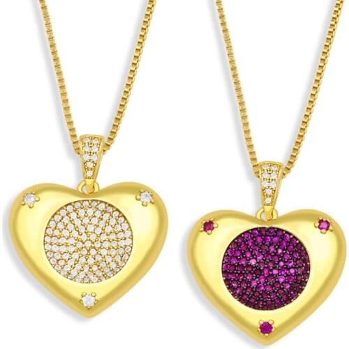 FLOLA CZ Heart Necklace Pendant For women Gold Chain White Fuchsia Round Love Necklace Crystal Wedding Jewelry nkev73