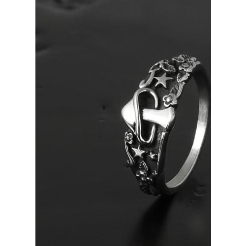 316LStainless steel Wild Mushroom Star Flower Pattern Rings for Men and Women Statement Couple Ring Nightclub Biker Ring Gift