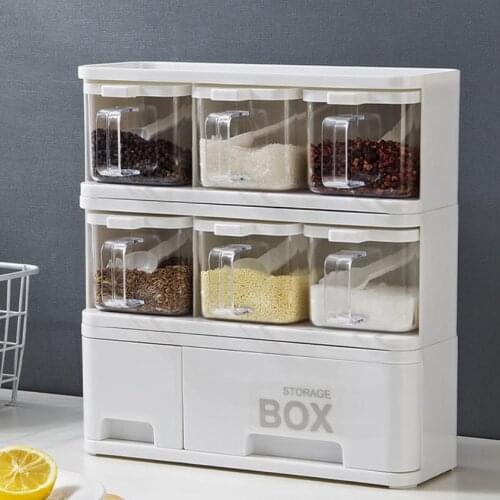 Creative Spice Rack 3 Grids With Lid Spoon Seasoning Box Herb Spices Storage Container Condiment Jar With Handle Kitchen Tools
