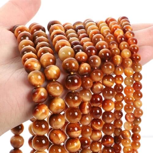 Natural Stone Sun Yellow Tiger Eye Stone Round Loose Beads for Jewelry Making Needlework Bracelets Necklace DIY 4/6/8/10/12MM
