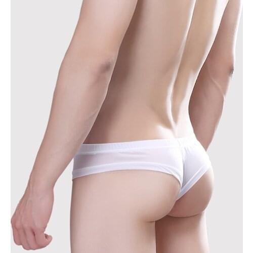 Mens Underwear Silky Breathable Sports Sexy Convex Thin Ice Silk Exposed Half Hips Low Waist Male Small Boxer Pouch Bikini