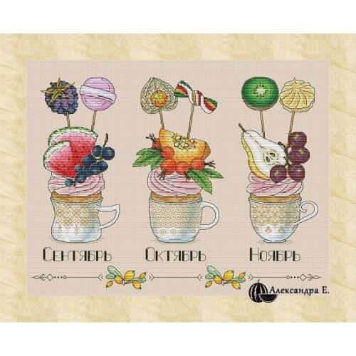 Cup Cake Series January February 4 Counted Cross Stitch 11CT 14CT 18CT DIY Chinese Cross Stitch Kits Embroidery Needlework Sets