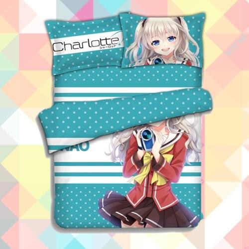 New Anime Cartoon Charlotte Quilt Cover Soft Printed Bedding Set With Pillow Cases Bed Sheet Duvet Cover Set 4pc No.CP151224