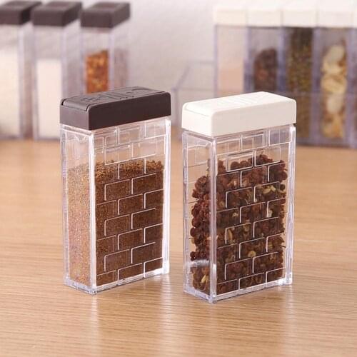 Opening Cover Spice Jar Two-Way Transparent Seasoning Shaker with Lid Condiment Box and Tray Spice Container Bottle for Kitchen