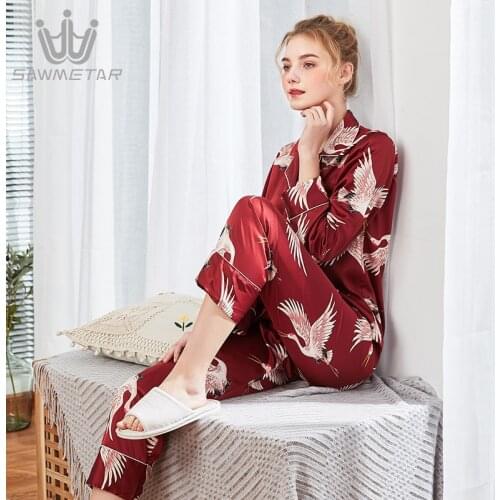 Pajamas Silk Satin Sleepwear Two Piece Sets Long Sleeve Pajama Sets Large Size Fashion Night Gowns Suit Home New Nightwear