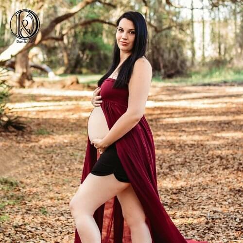 Don&Judy Pregnancy Dresses Split Front Maternity Shoot Dress Photography Pregnant Women Maxi Maternity Gown Photo Props