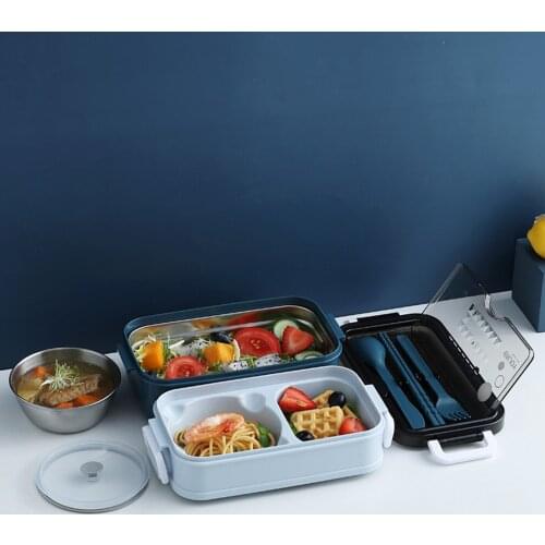 Portable Meal Box Double-Layer Stainless Steel Thermal Lunch Box Food Container for Women Men