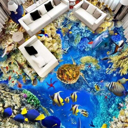 PVC Self-adhesive 3d Floor Mural Photo Wallpaper 3D Sea Ocean Flooring Sticker Bathroom Wear Non-slip Waterproof Wall Papers