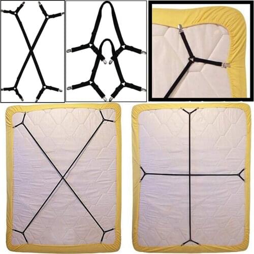 Sheet Bed Suspenders Adjustable Crisscross Fitted Band Straps Grippers Corner Holder Elastic Fasteners Clips