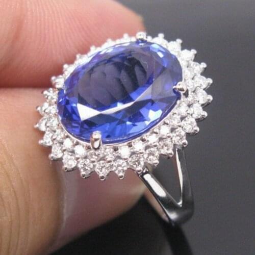 Luxury Jewelry Oval Cut Blue Zircon Bridal Rings for Women Wedding Engagement Ring Set Gifts