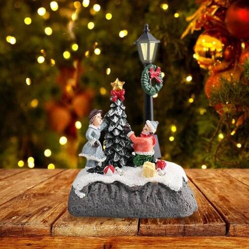 Christmas Resin Village House Sculpture LED Glowing Figurines Xmas Pendant Home Ornament New Year Children Gifts