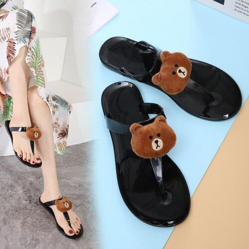Fashion Women Flip Flop Bohemian Style Beautiful Cartoon Bear Sexy Jelly Flat Slippers (Size 36-41)