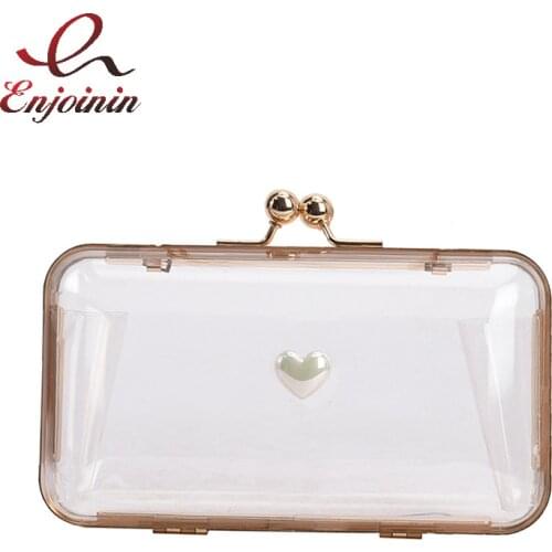 Transparent Cute Party Lady Clutch Bag with Pearl Chain Shoulder Bag Fashion Women Purses and Handbags Acrylic Wedding Pouch