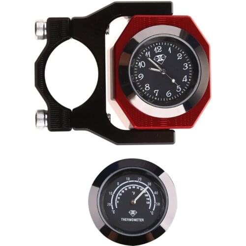 Universal Reversible Aluminum Alloy 4Color 7/8inch 1inch Motorcycle Luminous Handlebar Mount Clock Watch+Thermometer