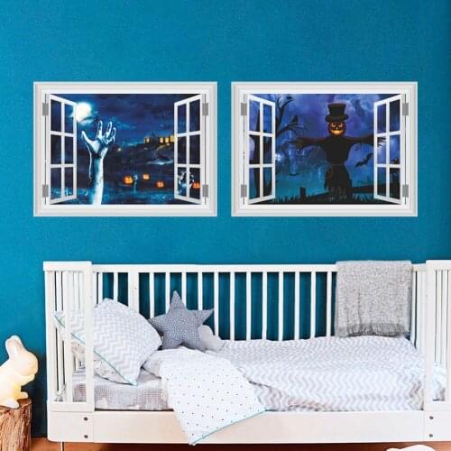 Terror effect Halloween Window scarecrow wallpaper stickers festival decoration 3D ghost wall mural decals Halloween home decor