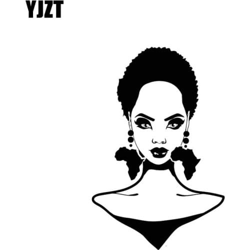 YJZT 10.2*15.4CM Charming African Smart Lady Popular Fashion Style Car Sticker Black/Silver Vinyl Car Decal C20-0888