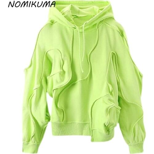 Nomikuma Women Hoodies Causal Autumn New Hooded Pullover Sweatershirt 2021 Korean Patchwork Long Sleeve Female Jumper 6Z080