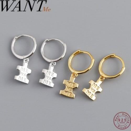 WANTME New Arrival Real 925 Sterling Silver Geometric Initials ME Label Stud Earrings for Women Fashion Punk Jewelry Accessories